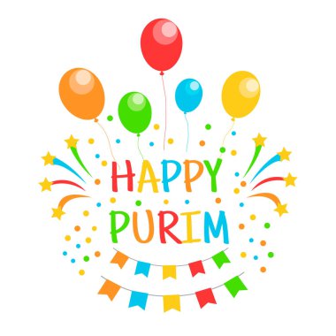 Purim Yahudi Tatil tebrik kartı. Geleneksel karnaval. Vektör illüstrasyonu E10