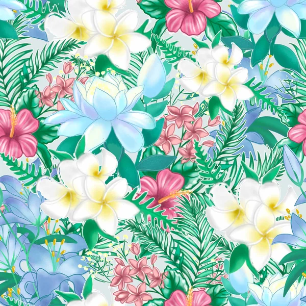 Seamless Pattern Watercolor Tropical Floral Elements — Stock Photo, Image