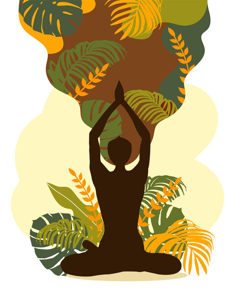 Woman sitting in lotus position. Meditation, yoga and mindfulness. vector
