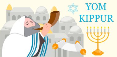 Yom Kippur Yahudi bayramı posteri, afişi veya tebrik kartı, vektör illüstrasyonu
