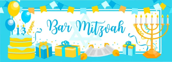 Bar Mitzvah Davetiyesi Tebrik Kartı Yahudi Bayramı Yaşındaki Çocuğun Doğum — Stok Vektör