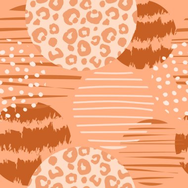 Leopar desenli ve daireli modaya uygun geometrik şekiller. Kağıt, kapak, kumaş, iç dekorasyon için soyut modern dokular