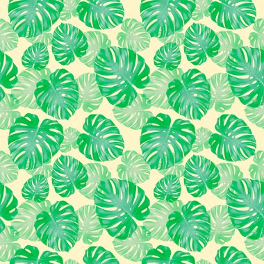 Tropikal yapraklar, orman canavarı yaprağı dikişsiz çiçek desenli yeşil şablon arka plan