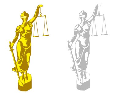 Adalet Tanrıçası Themis, Bayan Yargıç Femida iki renk stilinde, vektör illüstrasyon