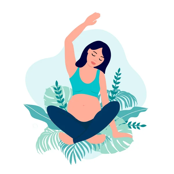 Концепция Беременных Женщин Йоги Расслабься Медитация Будущей Матери Векторная Иллюстрация — стоковый вектор