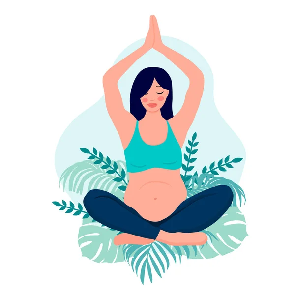 Concetto Donne Incinte Yoga Rilassati Meditazione Futura Mamma Illustrazione Del — Vettoriale Stock