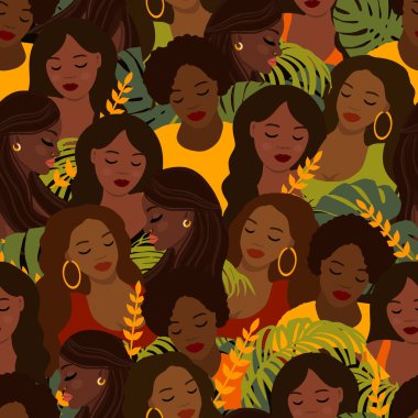 Güzel Afrikalı kadınlarda kusursuz desenler, tekrar eden siyah kadınlar. Moda duvar kağıdı. vektör
