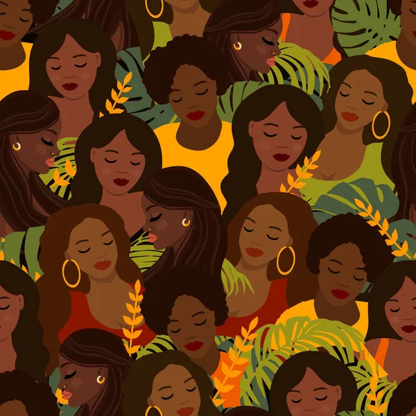 Bezešvé Vzory Krásnými Africkými Ženami Černé Dámy Opakující Texturu Módní — Stockový vektor