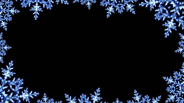 Blu Gelido Natale Fiocchi Neve Bokeh Luci Cornice Effetto Ghiaccio — Foto Stock