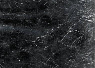Siyah arka planda beyaz çizikler ve toz. Kaliteli tırmalanmış grunge plastik kırık ekran dokusu. Çizik cam yüzey duvar kağıdı. Metin için boşluk