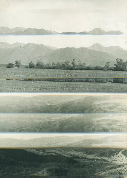 Arızalı retro fotoğraf. Yakın manzara dağları ilkbahar ve yaz manzarası, güneş ışığı havası, dramatik gökyüzü ve güneşli bir gün. Antika dağ manzarası duvar kağıdı. Posteri, resmi, fotoğrafı, resmi yazdır.