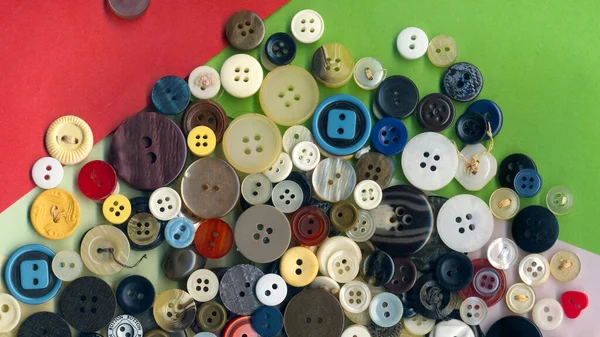 Fechar Botões Costura Imagem Colorida Macro Coleção Variados Botões Roupas — Fotografia de Stock