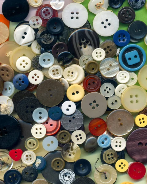 Fechar Botões Costura Imagem Colorida Macro Coleção Variados Botões Roupas — Fotografia de Stock