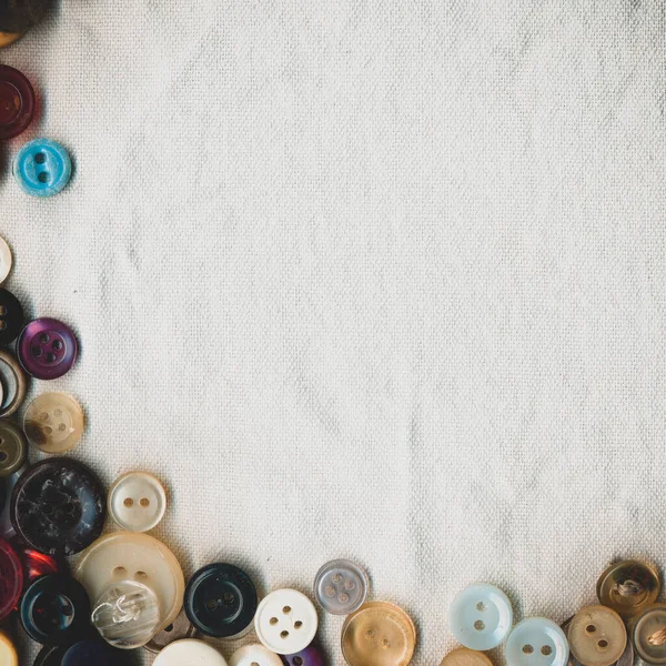 Sewing Color Buttons Frame Fabric Texture Background Collection Assorted Spare — Stock Photo, Image