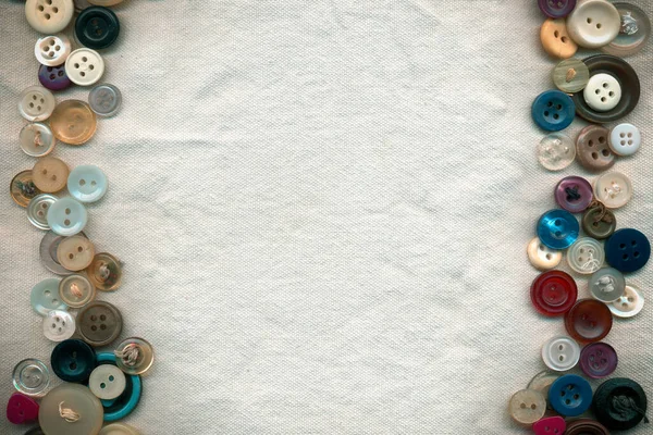 Sewing Color Buttons Frame Fabric Texture Background Collection Assorted Spare — Stock Photo, Image