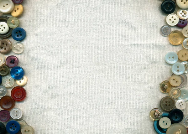Шитье Цветовых Кнопок Рамка Фоне Текстуры Ткани Коллекция Разнообразных Пуговиц — стоковое фото