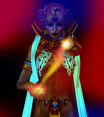 Işık taşıyıcısı. Mısır fantezi görüntü ışık tanrıçası. Isis, meditasyon, ilham, mit, büyü, huzur ve daha fazla tema için geçerli.