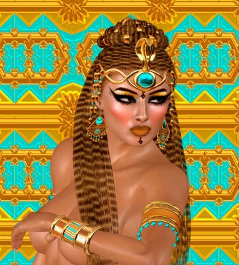 Mısırlı kadın, boncuk, güzellik ve altın bizim dijital sanat fantezi sahnesinde.