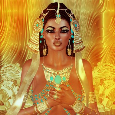 Mısırlı kadın, boncuk, güzellik ve altın bizim dijital sanat fantezi sahnesinde.