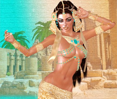 Mısırlı kadın, boncuk, güzellik ve altın bizim dijital sanat fantezi sahnesinde.