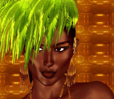 Afro-Amerikan moda güzellik. Makyaj, Aksesuar eşleme ve bir arka plan karşı giyim ile güzel bir kadın çarpıcı bir renkli görüntü.