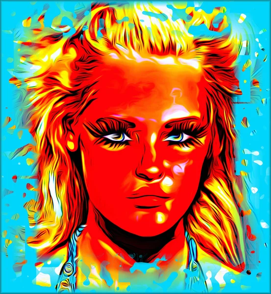 Moderne digitale Kunst Bild des Gesichts einer Frau, Nahaufnahme mit bunten abstrakten Hintergrund. — Stockfoto