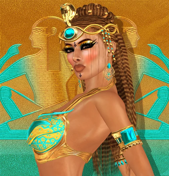 Femme égyptienne, perles, beauté et or dans notre scène de fantaisie d'art numérique . — Photo