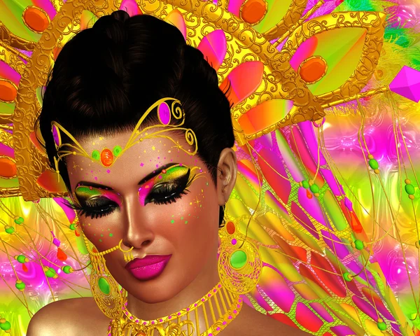 Egyptische vrouw, kralen, schoonheid en goud in onze digitale kunst Fantasy scene. — Stockfoto