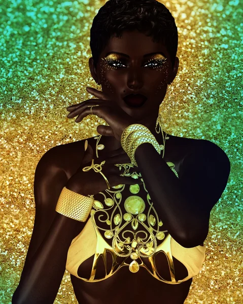 Belleza de moda afroamericana. Una impresionante imagen colorida de una hermosa mujer con maquillaje a juego, accesorios y ropa contra un fondo abstracto . —  Fotos de Stock
