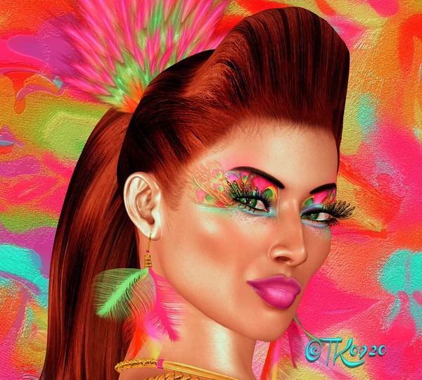 Haare und Make-up in Nahaufnahme eines schönen 3D-Modells. — Stockfoto