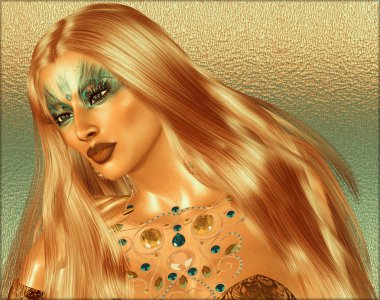 Altın bir arka plan karşı sarı saç, benzersiz güzellik ve moda sahnesi