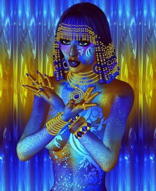 Soyut, Mısır örgü, boncuk, güzellik ve altın tüm dijital sanat fantezi sahnesinde sarılmış.