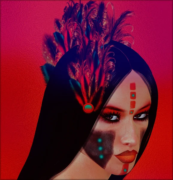 Native American Indian with painted face and feathers — Stock Photo, Image