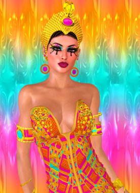 Mısır kadın, boncuk, güzellik ve altın bizim dijital sanat fantezi sahnesinde.