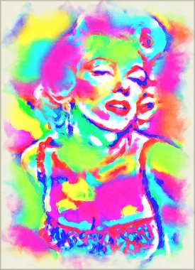 Bir kadının yüzüne, modern dijital sanat görüntü renkli arka plan ile yakından.