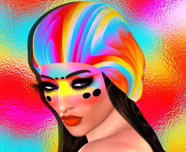 Renkli şapka giyen serin hipster öğrenci kadın