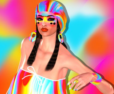 Renkli şapka giyen serin hipster öğrenci kadın