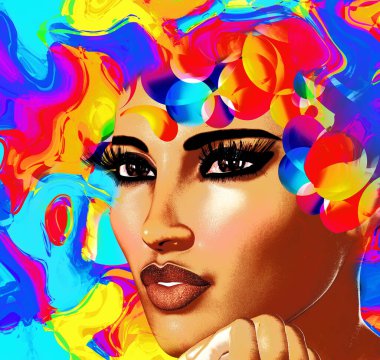 Bir kadının modern dijital sanat görüntüsü. 3D Render gerçek bir insan değil, bu yüzden model sürümüne gerek yok.