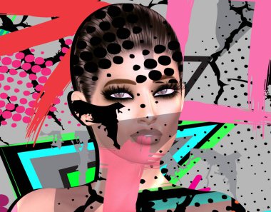 Bir kadının modern dijital sanat görüntüsü. 3D Render gerçek bir insan değil, bu yüzden model sürümüne gerek yok