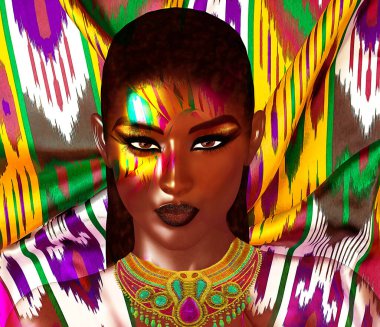 Bir kadının modern dijital sanat görüntüsü. 3D Render gerçek bir insan değil, bu yüzden model sürümüne gerek yok.