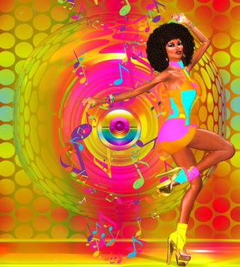 Afro ile renkli Retro Disco dansçı