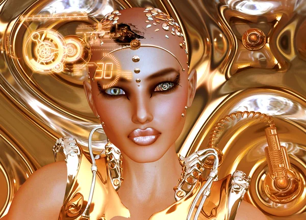 Futurystyczny Robot dziewczyna, złoto — Zdjęcie stockowe