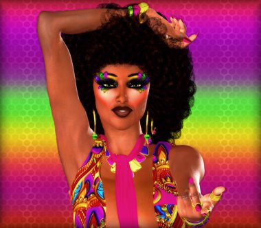 Renkli Retro Afro kadın, dans için davet