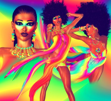 Parti kızlar. Bir retro disko dans bölümü sahne dışından 80