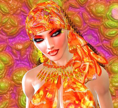 Baş eşarp, güzel kadın, turuncu ipek moda bakmak