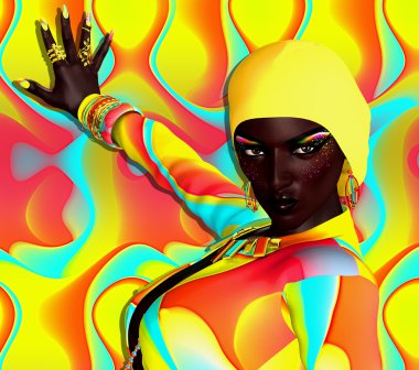 Güzel Afrikalı dijital sanat Model renkli arka plan üzerinde.