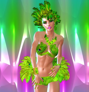 Karnaval dansçı renkli bir arka plana dayanır. Modern dijital sanat tarzı.