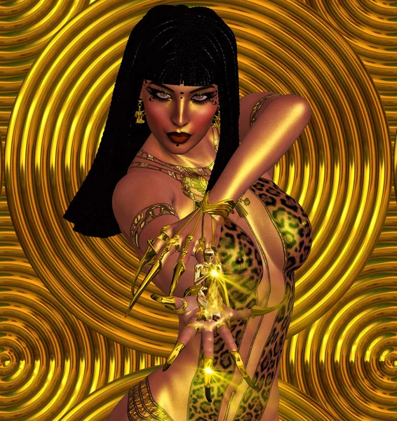 Leopar baskı kıyafeti sihirli Conjuring mistik kadın.