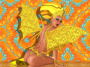 Fantezi sanat, altın Mısır tanrıçası kanatlı.