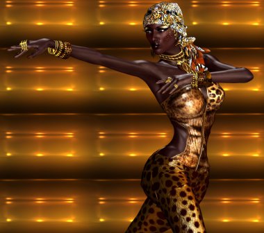 Afrikalı-Amerikalı kadın güzel kozmetik ve baş eşarp leopar baskı moda. Modern Vogue poz.